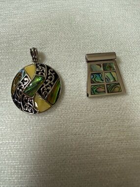 Lia Sophia Abalone & Yellow Inlay Silver-Tone Pendant Set